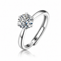 925 Sterling Silver Adjustable Solitaire Ring | 5A CZ Round Brilliant Cut | 6-Prong Setting