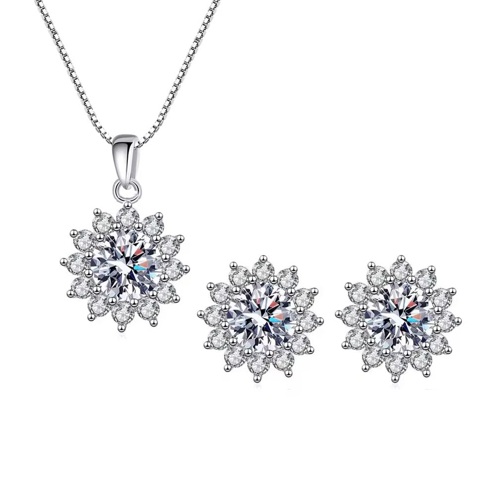 Latest Dazzling Cubic Zirconia White Flower 925 Sterling Silver Necklace & Earring Set