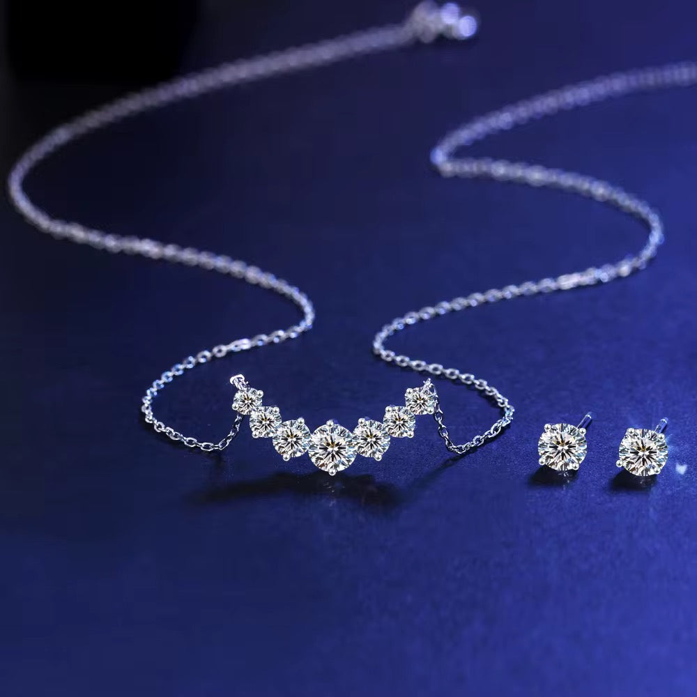925 Sterling Silver Cubic Zirconia Smile Necklace & Stud Earrings Set