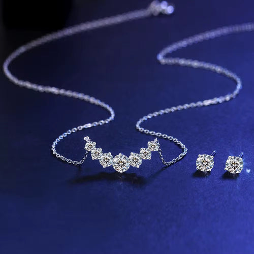 925 Sterling Silver Cubic Zirconia Smile Necklace & Stud Earrings Set