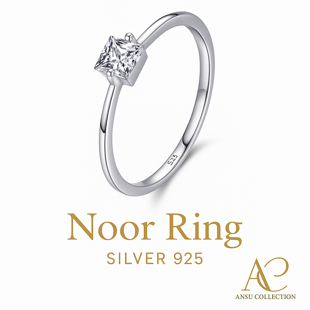 Noor ||Sterling Silver Classic Square Cubic Zirconia Ring ||Simple & Elegant