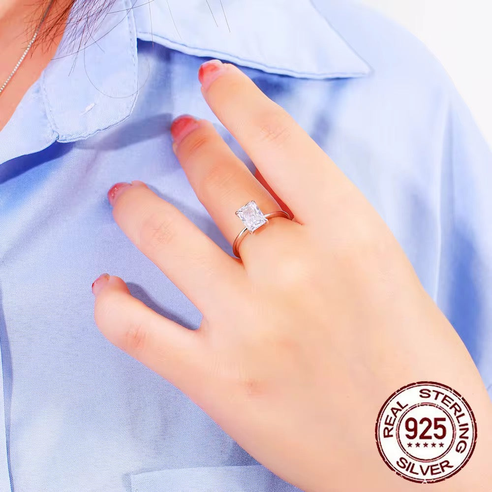 Emerald Cut 925 Sterling Silver CZ Ring – Timeless Rectangle Elegance