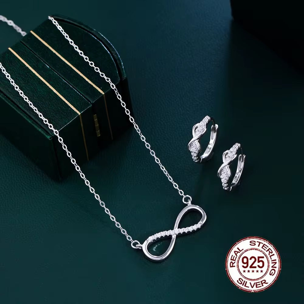 Sterling Silver Infinity Necklace & Earrings Set | Cubic Zirconia Sparkle