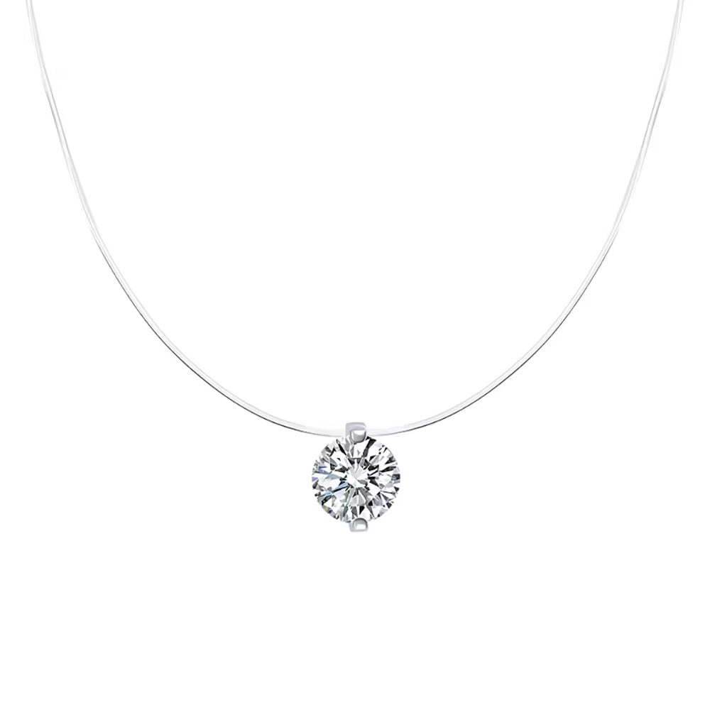 Floating Spark Necklace | Invisible Transparent Line 925 Sterling Silver CZ Pendant
