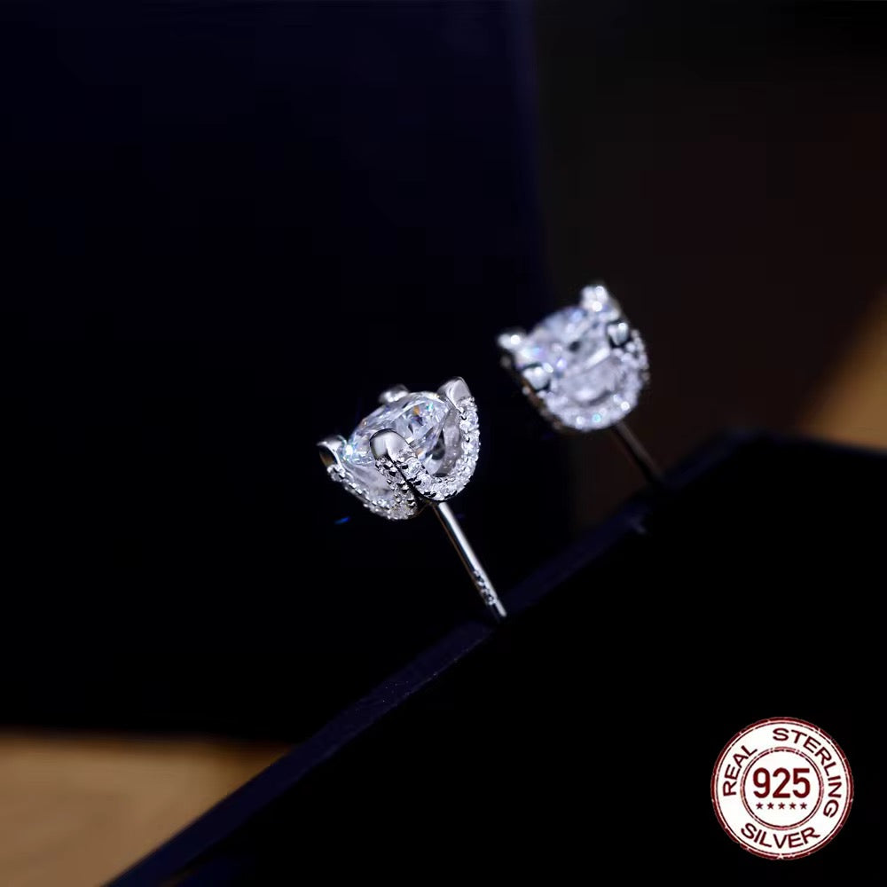 925 Sterling Silver Lotus Halo Stud Earrings | Gold & Silver colour | 6mm Cubic Zirconia