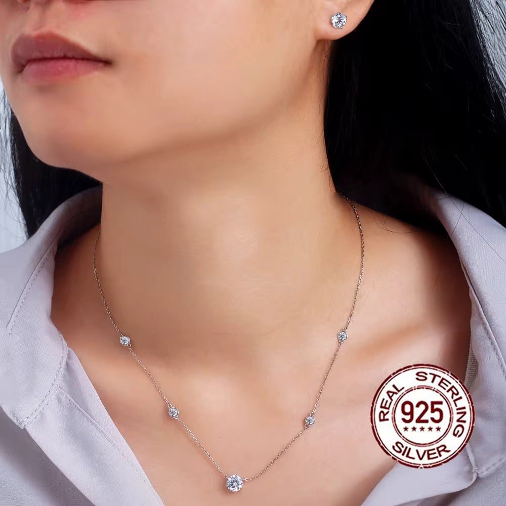 925 Sterling Silver Cubic Zirconia Necklace & Stud Earrings Set – Simple Everyday Elegance