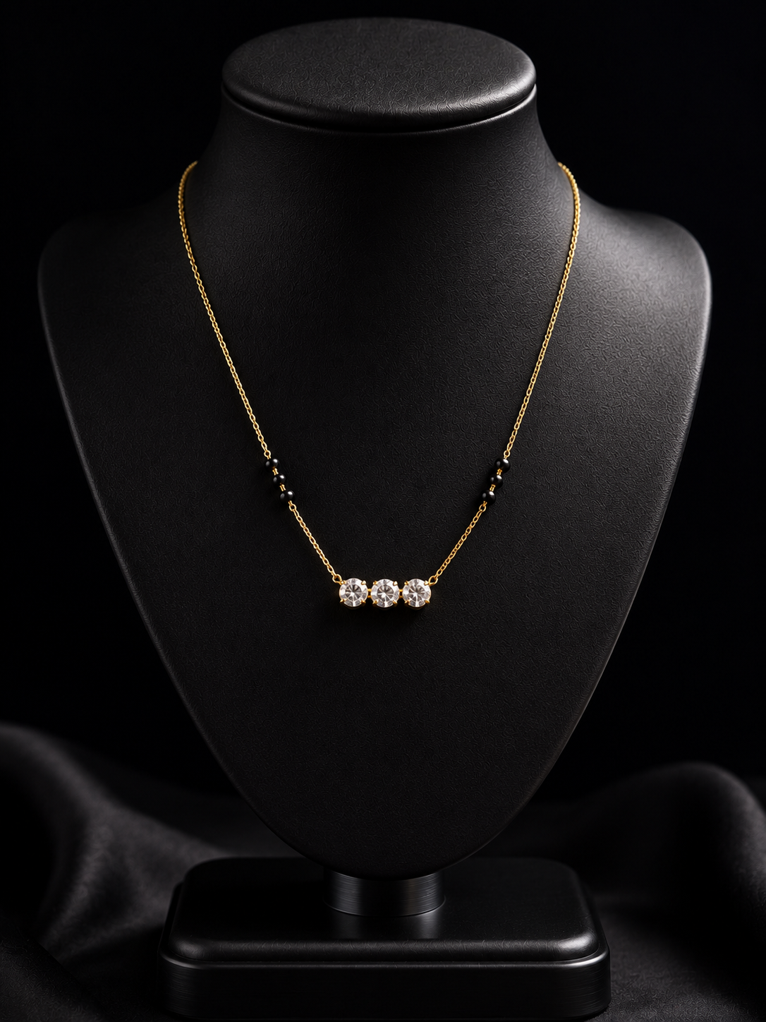 Navya Mangalsutra | 18K Gold PVD Plated Stainless Steel | AAA Zircon & Black Beads