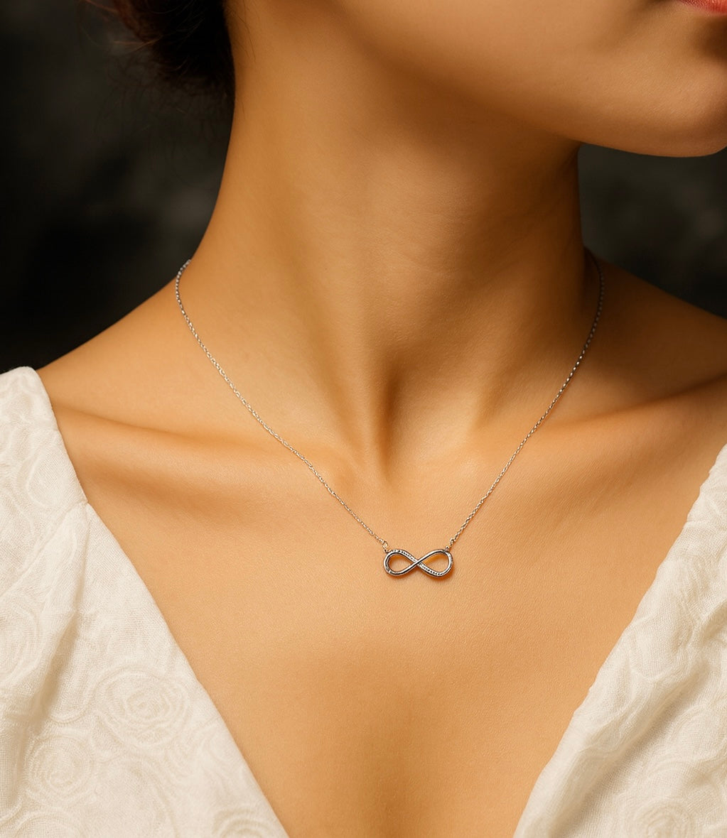 Sterling Silver Infinity Necklace & Earrings Set | Cubic Zirconia Sparkle