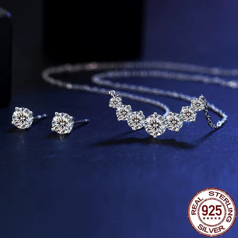 925 Sterling Silver Cubic Zirconia Smile Necklace & Stud Earrings Set