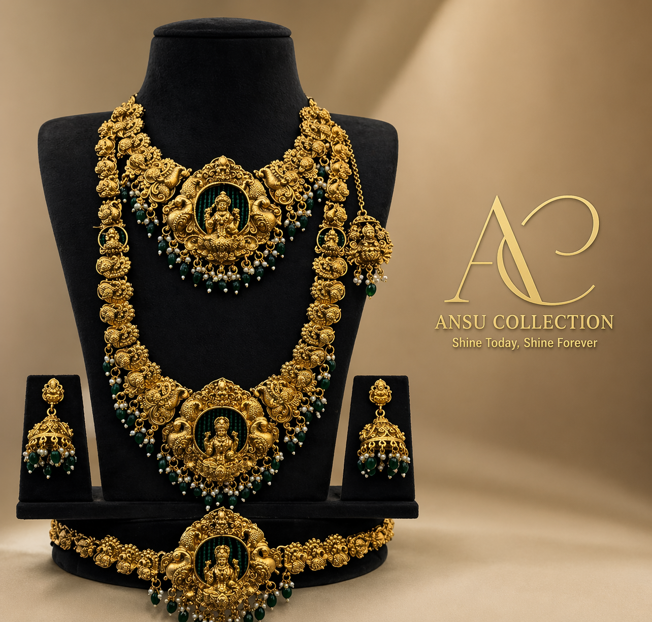 Luxury Temple Necklace Set with Waist Belt & Maang Tikka