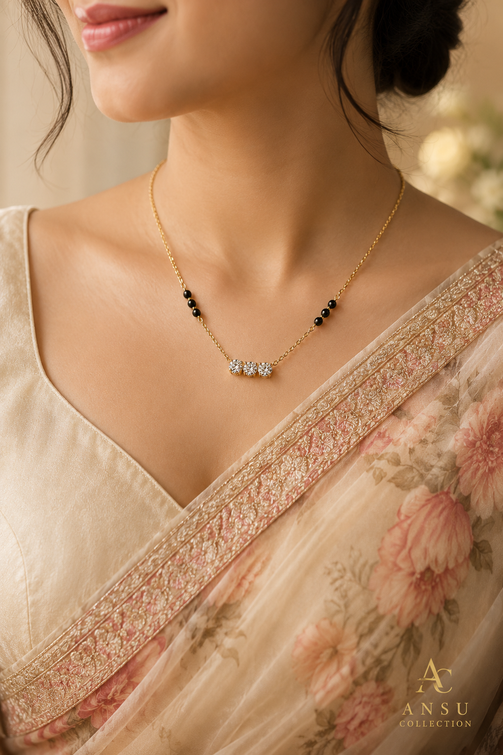 Navya Mangalsutra | 18K Gold PVD Plated Stainless Steel | AAA Zircon & Black Beads