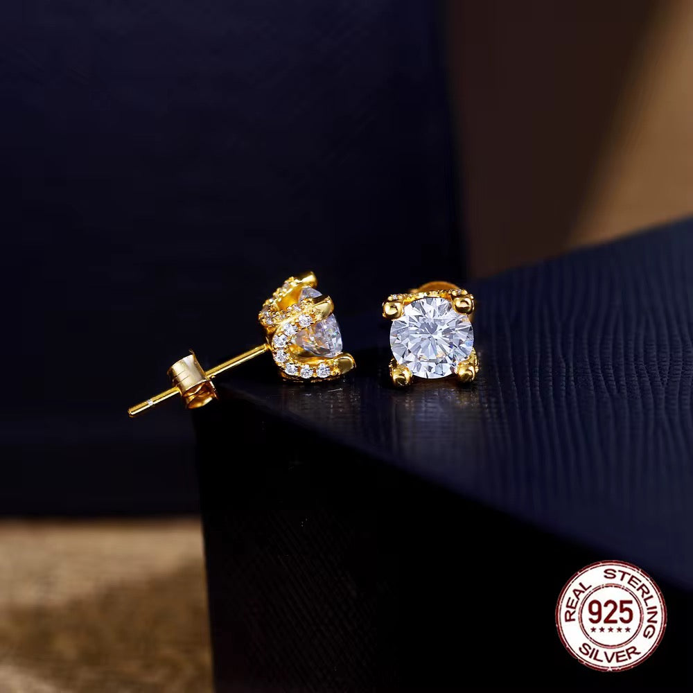 925 Sterling Silver Lotus Halo Stud Earrings | Gold & Silver colour | 6mm Cubic Zirconia