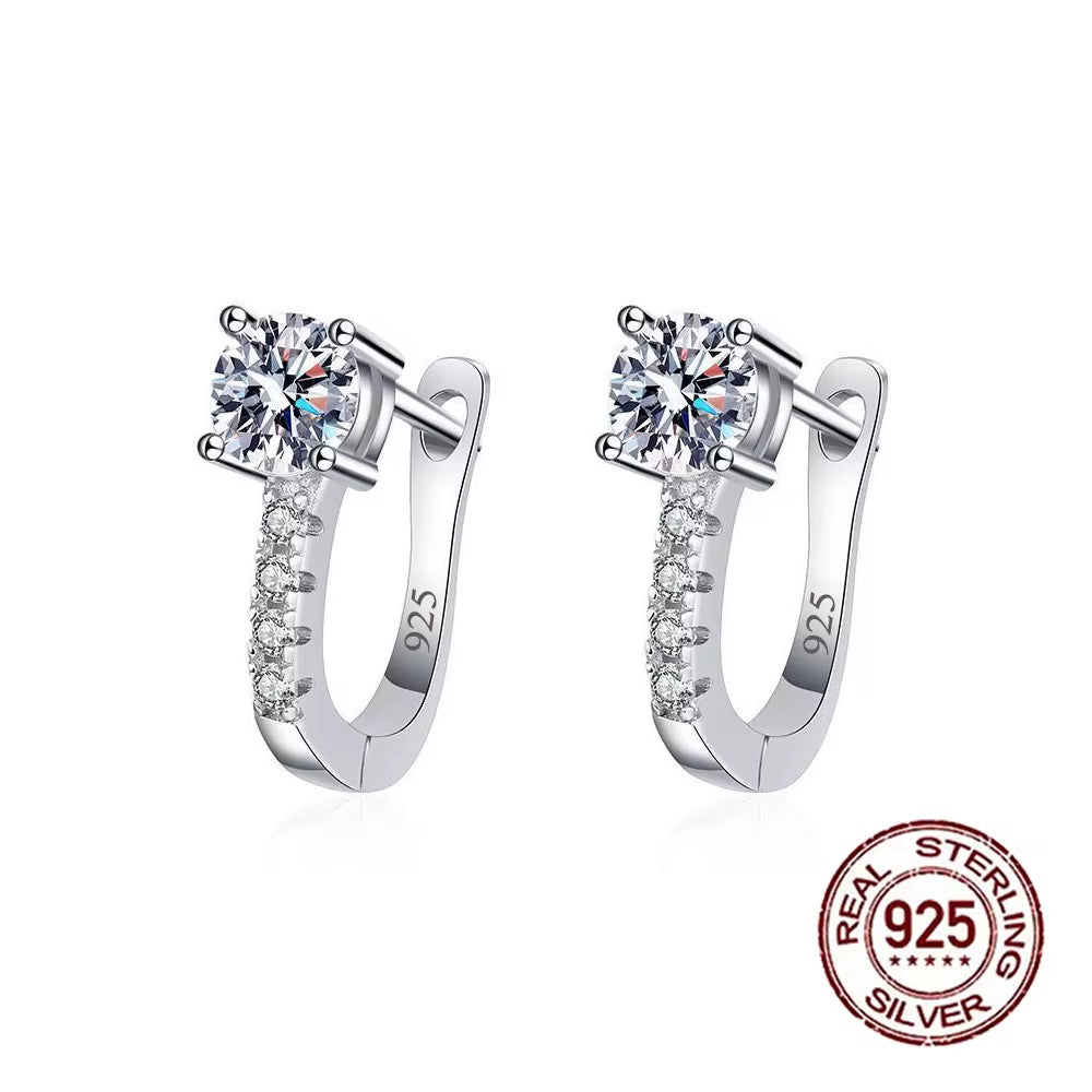 U-Shape 925 Sterling Silver CZ Huggie Hoops