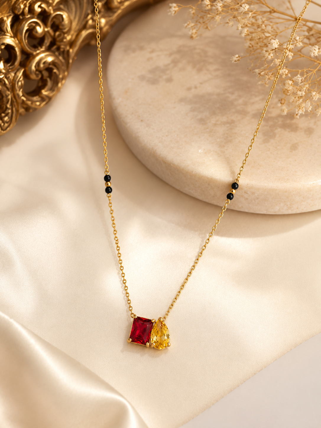Minimal Dual-Stone Mangalsutra Necklace