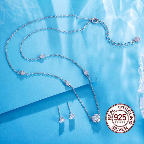 925 Sterling Silver Cubic Zirconia Necklace & Stud Earrings Set – Simple Everyday Elegance