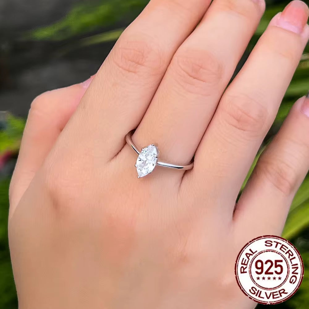 Marquise Cut Cubic Zirconia Ring | Real 925 Sterling Silver | Silver & 18K Gold Plated Gold Plated on Real 925 Sterling Silver