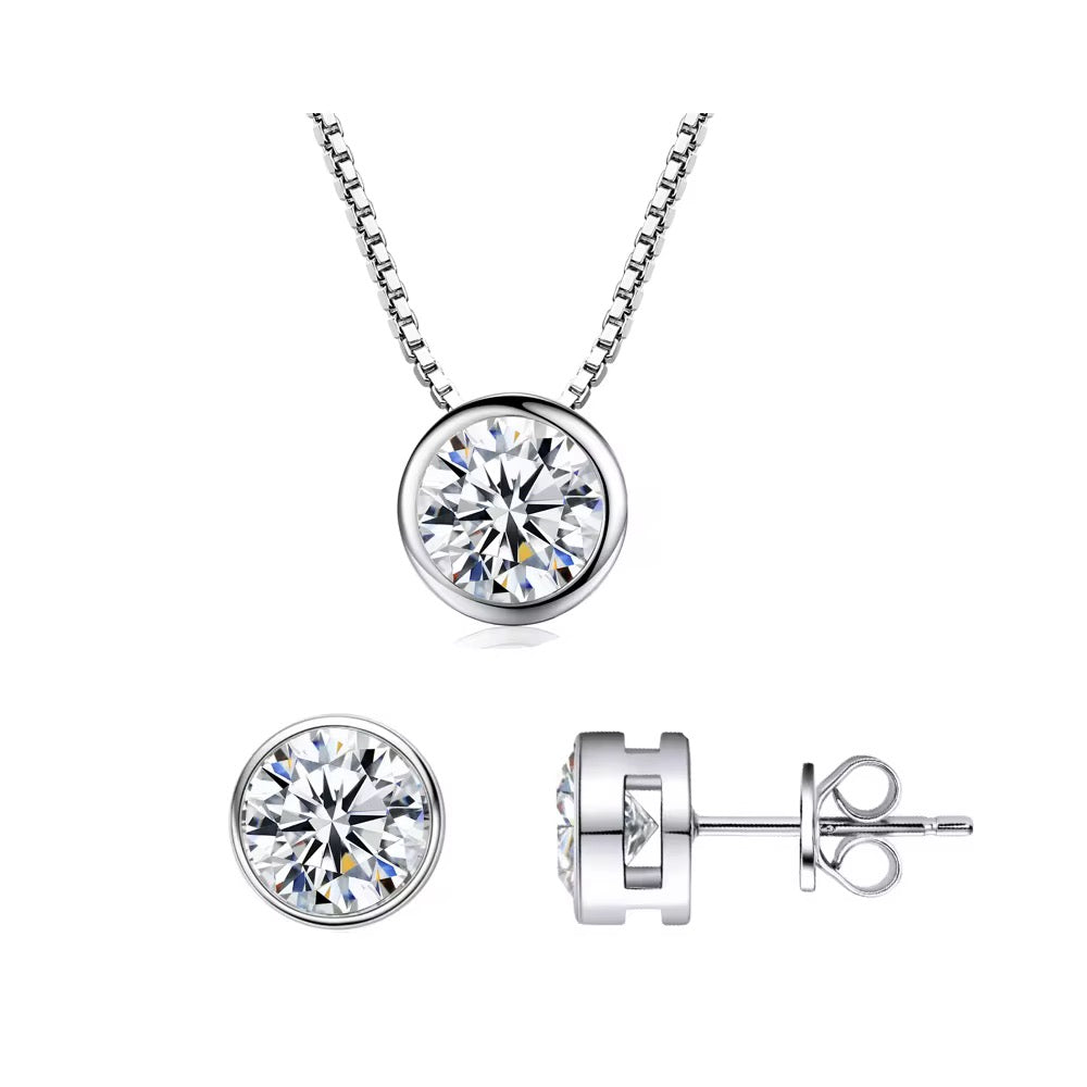 925 Sterling Silver Round CZ Necklace & Stud Earrings Set | Everyday Elegant Jewellery
