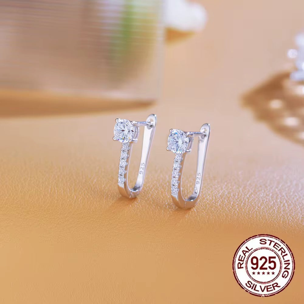 U-Shape 925 Sterling Silver CZ Huggie Hoops