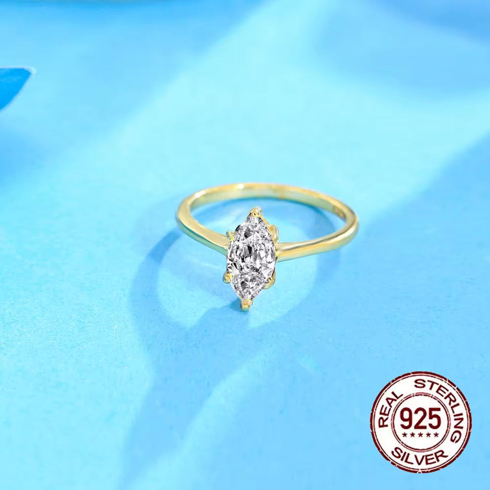 Marquise Cut Cubic Zirconia Ring | Real 925 Sterling Silver | Silver & 18K Gold Plated Gold Plated on Real 925 Sterling Silver