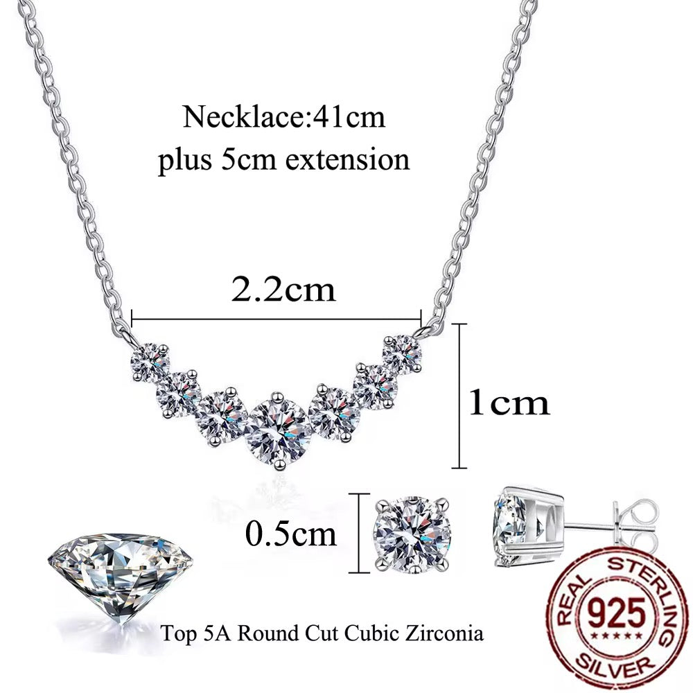 925 Sterling Silver Cubic Zirconia Smile Necklace & Stud Earrings Set