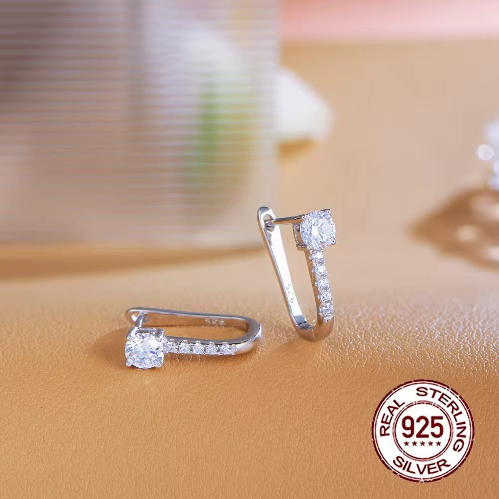 U-Shape 925 Sterling Silver CZ Huggie Hoops