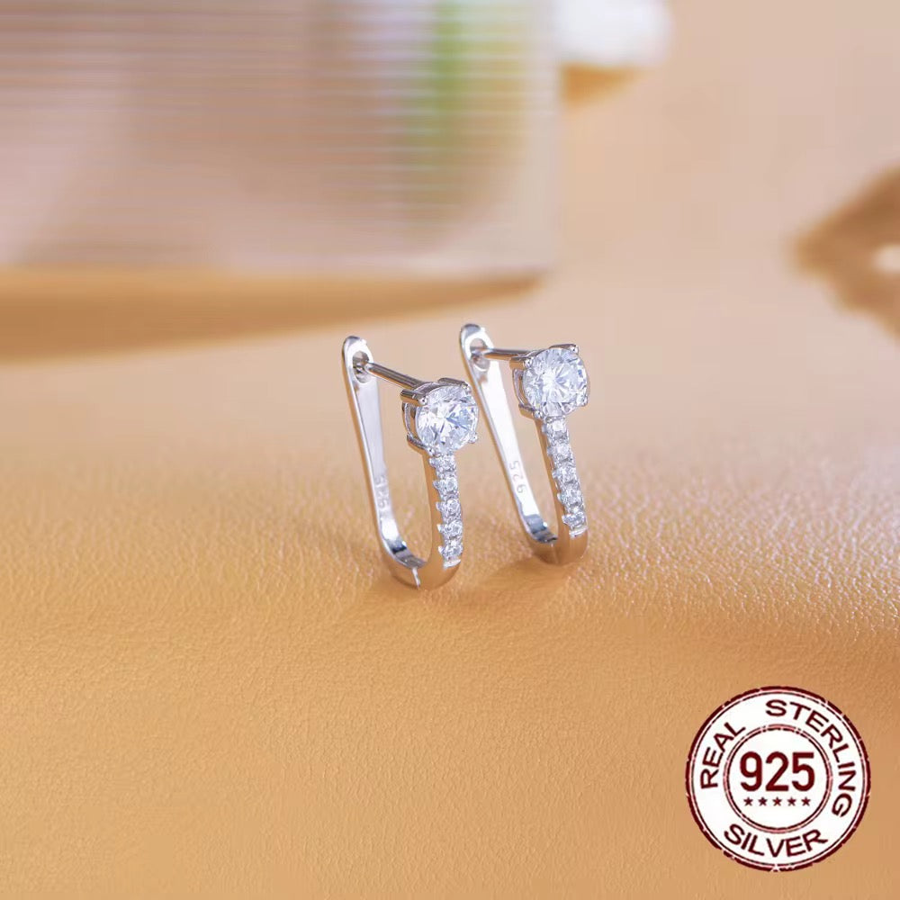 U-Shape 925 Sterling Silver CZ Huggie Hoops