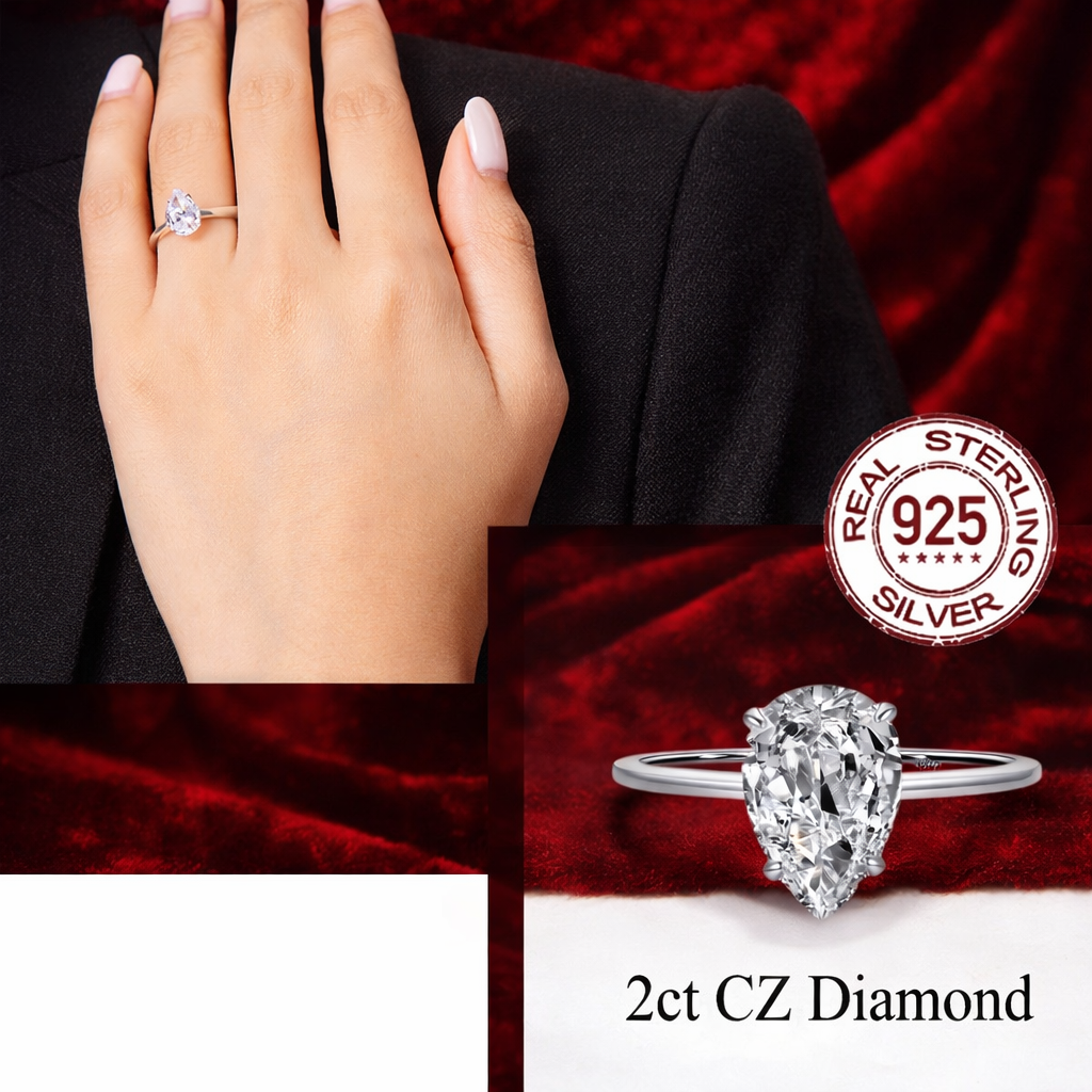 Sparkle Drop Promise Ring – 2CT cut CZ in 925 Sterling Silver