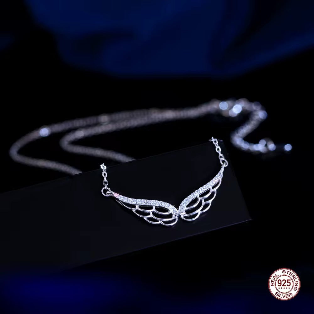 925 STERLING SILVER ANGEL WINGS CZ NECKLACE AND EARRING SET
