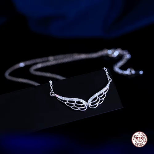 925 STERLING SILVER ANGEL WINGS CZ NECKLACE AND EARRING SET