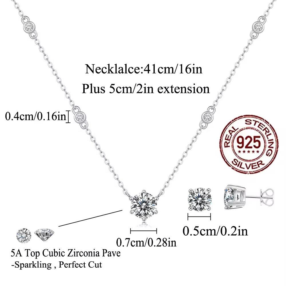 925 Sterling Silver Cubic Zirconia Necklace & Stud Earrings Set – Simple Everyday Elegance