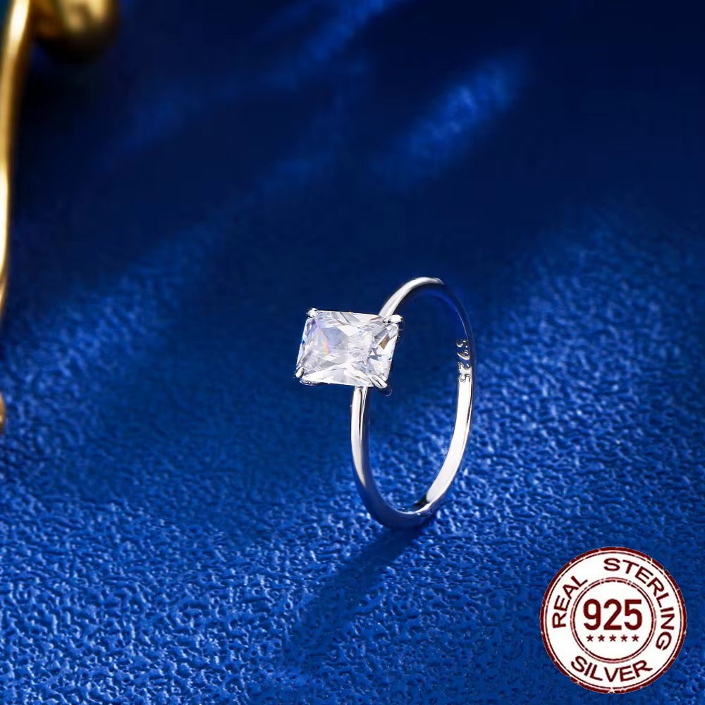 Emerald Cut 925 Sterling Silver CZ Ring – Timeless Rectangle Elegance
