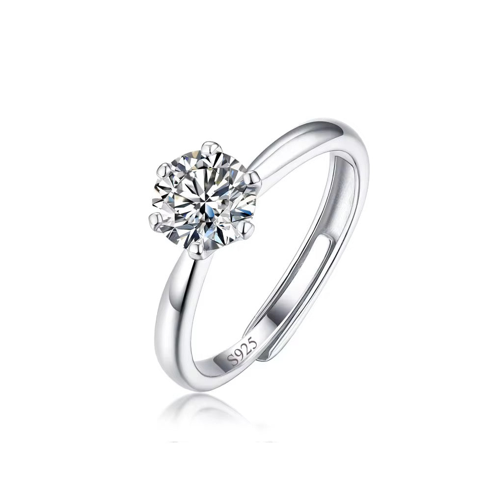 1ct Moissanite Open Adjustable Ring – 925 Sterling Silver