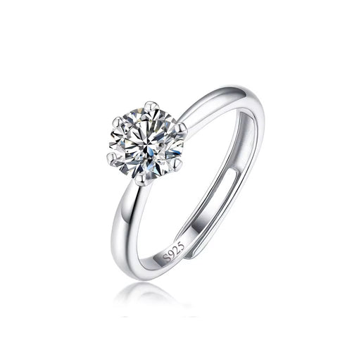 1ct Moissanite Open Adjustable Ring – 925 Sterling Silver