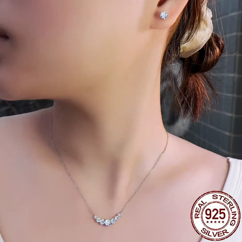 925 Sterling Silver Cubic Zirconia Smile Necklace & Stud Earrings Set