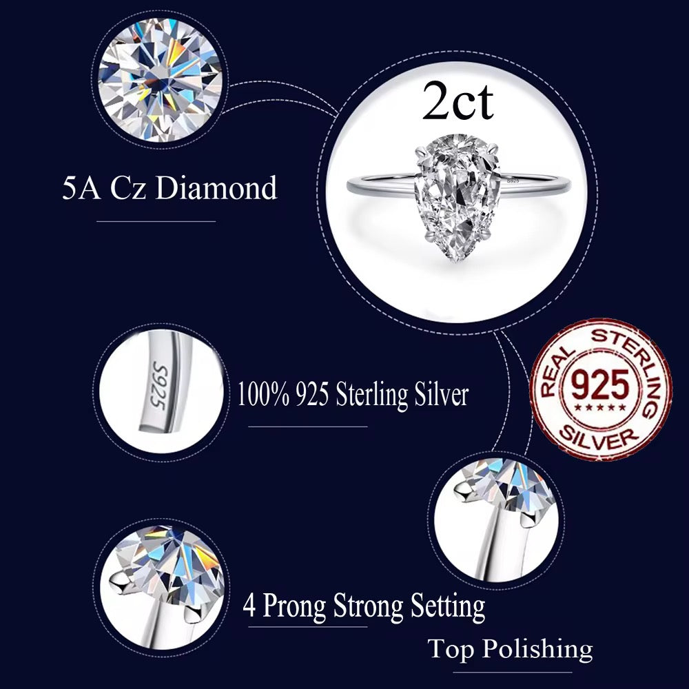 Sparkle Drop Promise Ring – 2CT cut CZ in 925 Sterling Silver