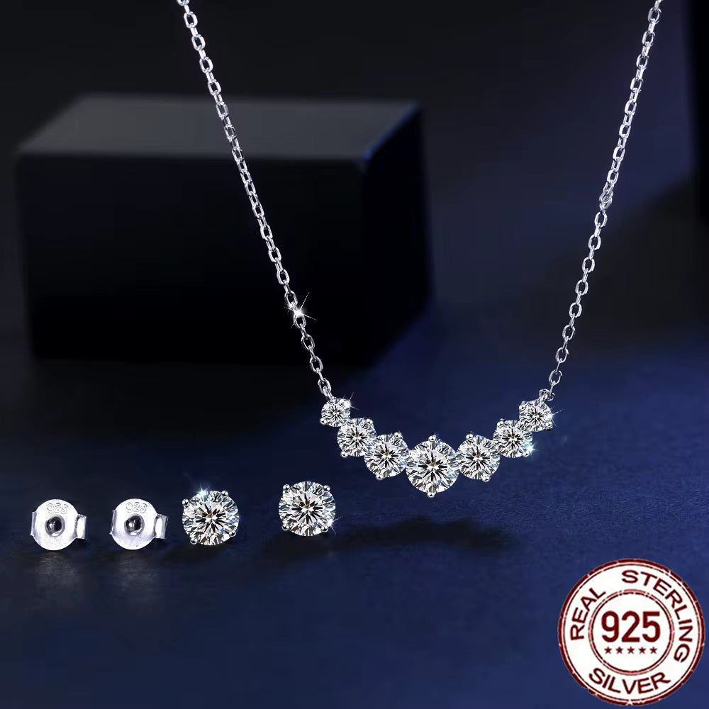 925 Sterling Silver Cubic Zirconia Smile Necklace & Stud Earrings Set