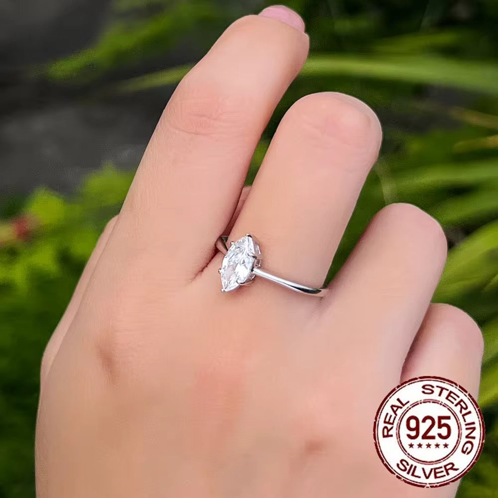 Marquise Cut Cubic Zirconia Ring | Real 925 Sterling Silver | Silver & 18K Gold Plated Gold Plated on Real 925 Sterling Silver