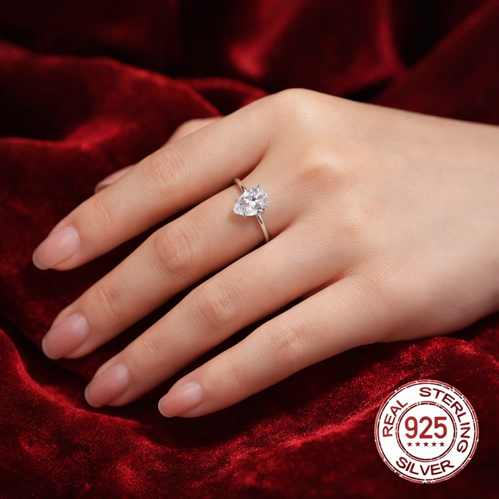 Sparkle Drop Promise Ring – 2CT cut CZ in 925 Sterling Silver
