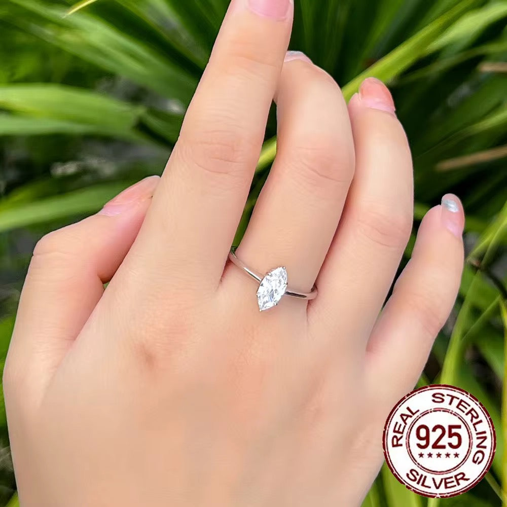 Marquise Cut Cubic Zirconia Ring | Real 925 Sterling Silver | Silver & 18K Gold Plated Gold Plated on Real 925 Sterling Silver