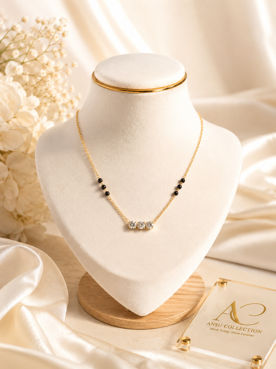 Navya Mangalsutra | 18K Gold PVD Plated Stainless Steel | AAA Zircon & Black Beads