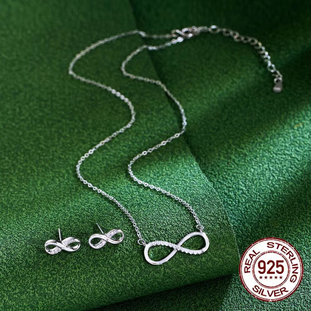 925 STERLING SILVER INFINITY CZ NECKLACE & EARRINGS SET