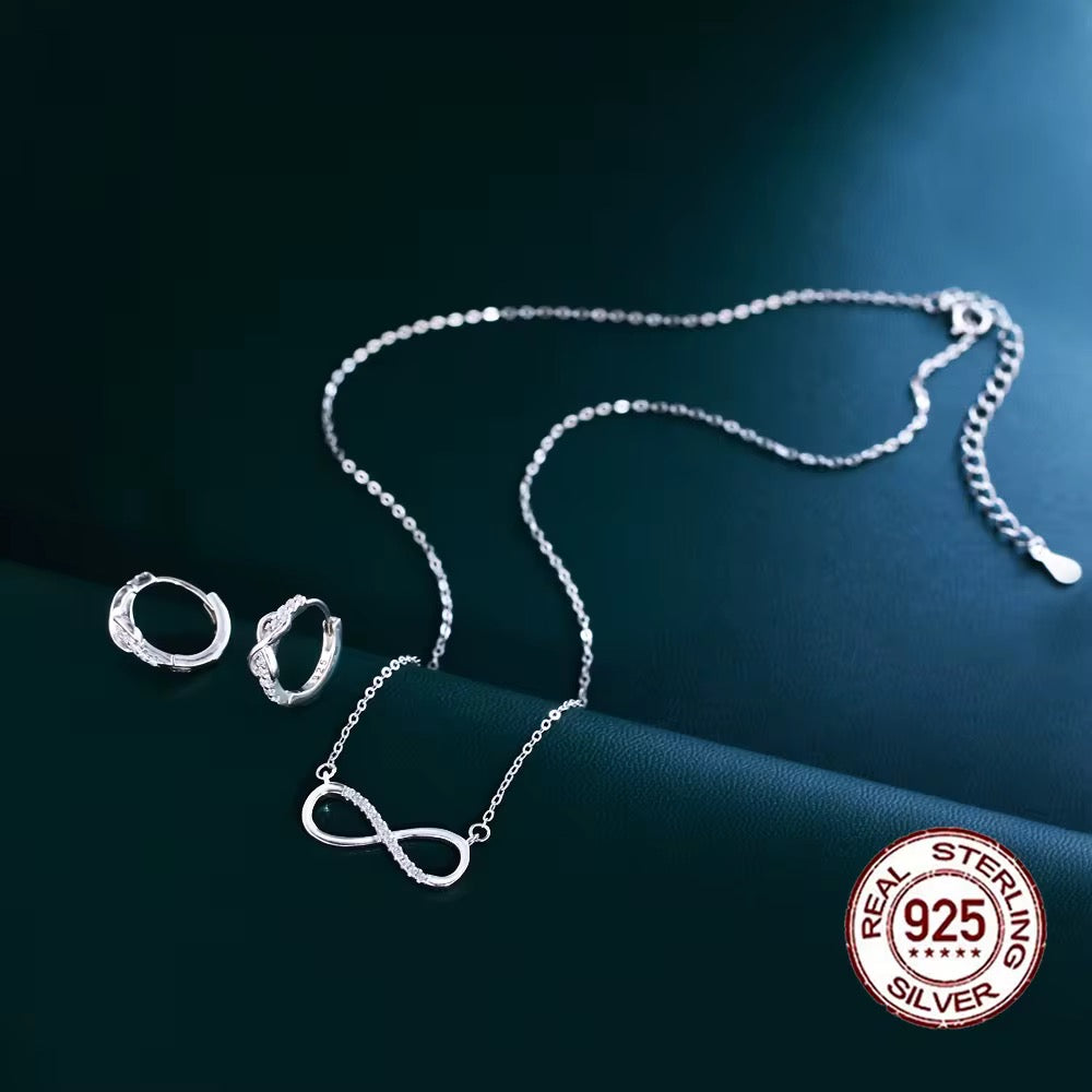 Sterling Silver Infinity Necklace & Earrings Set | Cubic Zirconia Sparkle