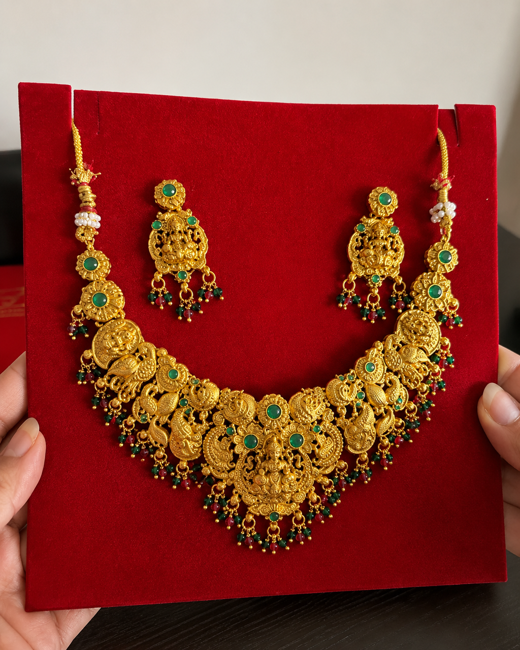 Rajasi Matte Gold Bridal Temple Set with Earrings