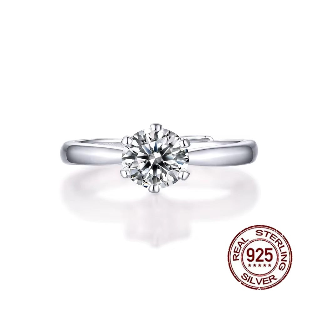 1ct Moissanite Open Adjustable Ring – 925 Sterling Silver