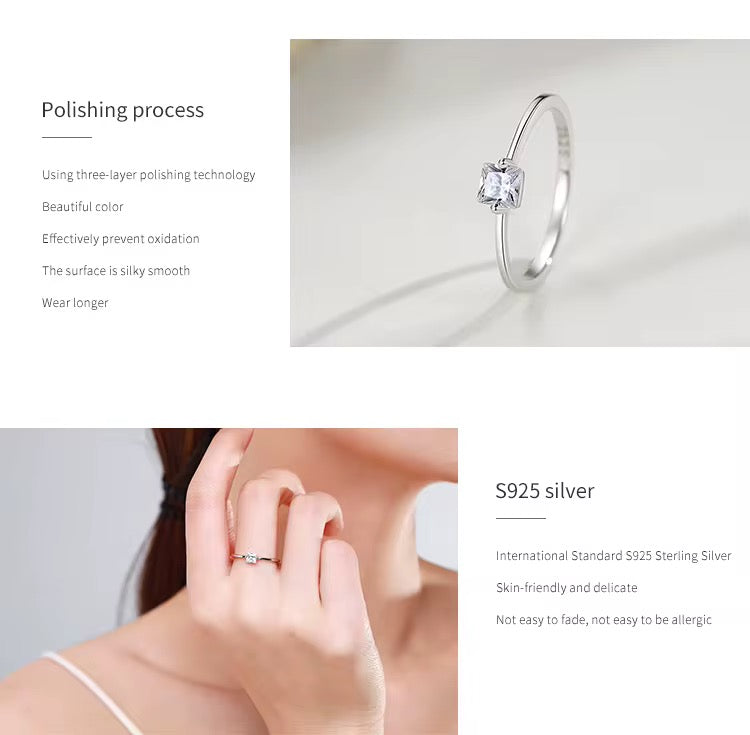 Noor ||Sterling Silver Classic Square Cubic Zirconia Ring ||Simple & Elegant