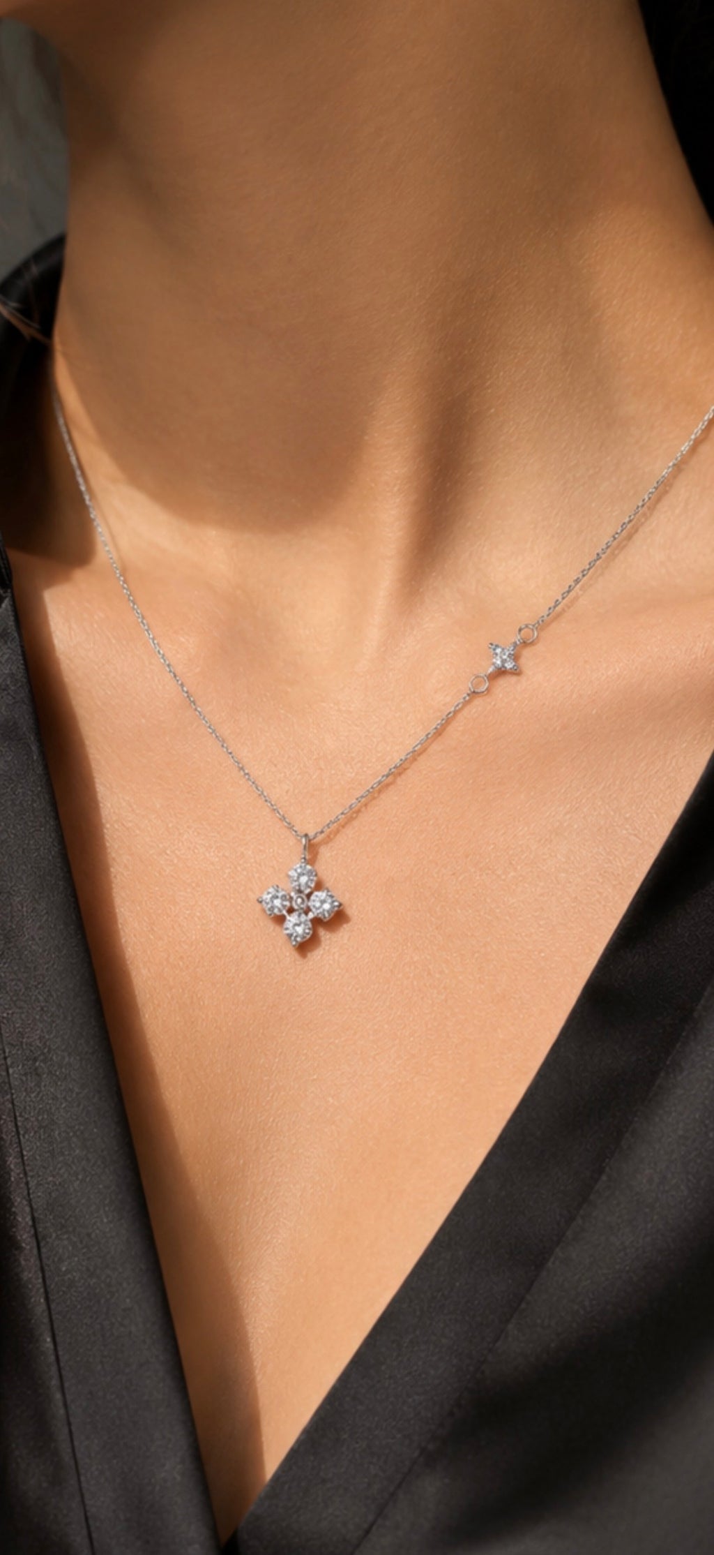 Celeste Clover Necklace | 925 Sterling Silver Four-Leaf Clover Pendant