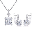 Fashion Iced Out 925 Sterling Silver Asscher Cut Cubic Zirconia Necklace and Earrings Set for Women Daily Wear