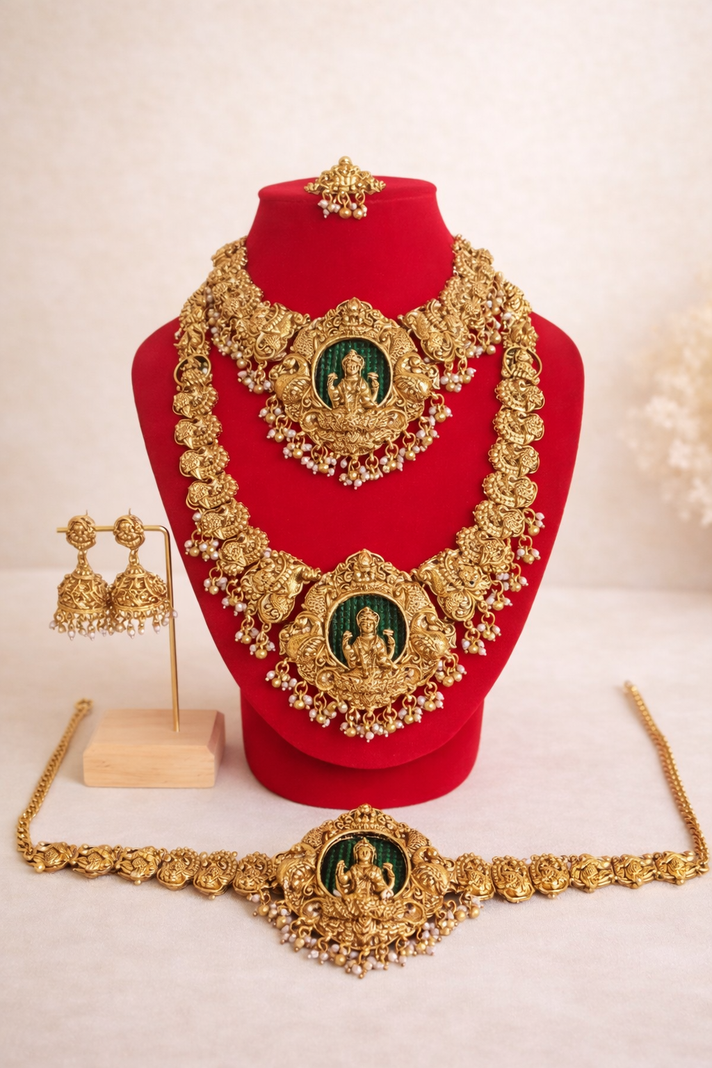 Luxury Temple Necklace Set with Waist Belt & Maang Tikka
