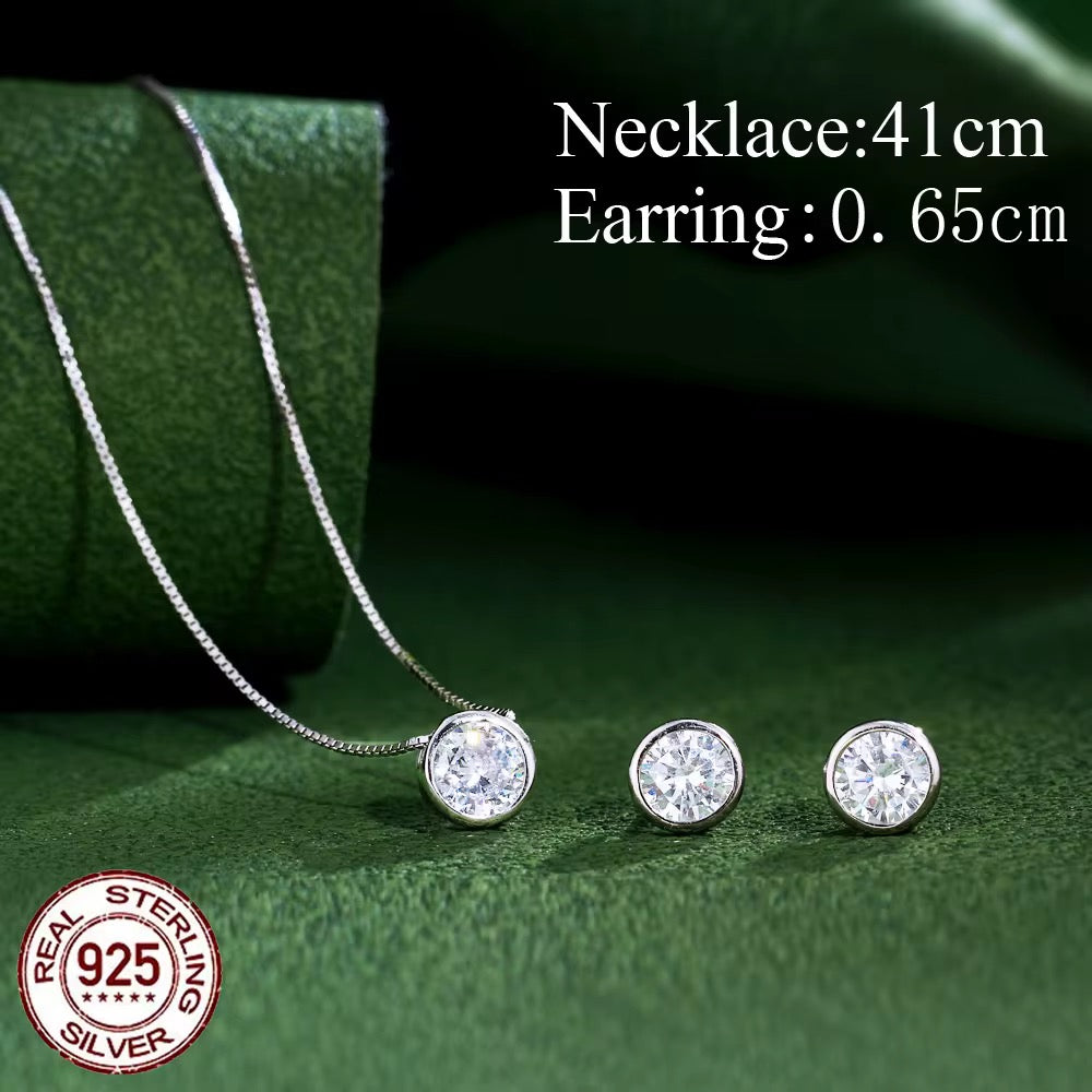925 Sterling Silver Round CZ Necklace & Stud Earrings Set | Everyday Elegant Jewellery