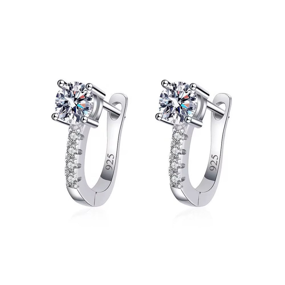 U-Shape 925 Sterling Silver CZ Huggie Hoops